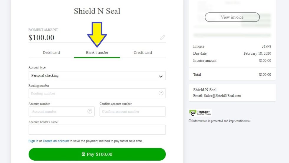 ACH Instructions Memo Shield N Seal